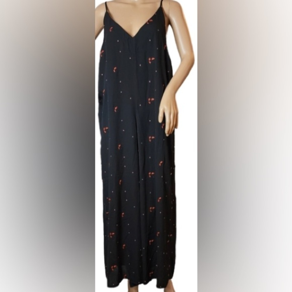 HONEY BELLE Sz L Embroidered Floral Sandalwood Wide Leg Lined Top Jumpsuit NEW
